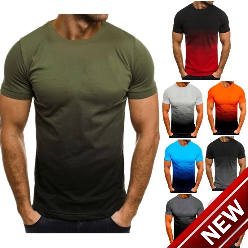 Spring new mens casual sports fashion 3D gradient short sleeved round neck T-shirt for men