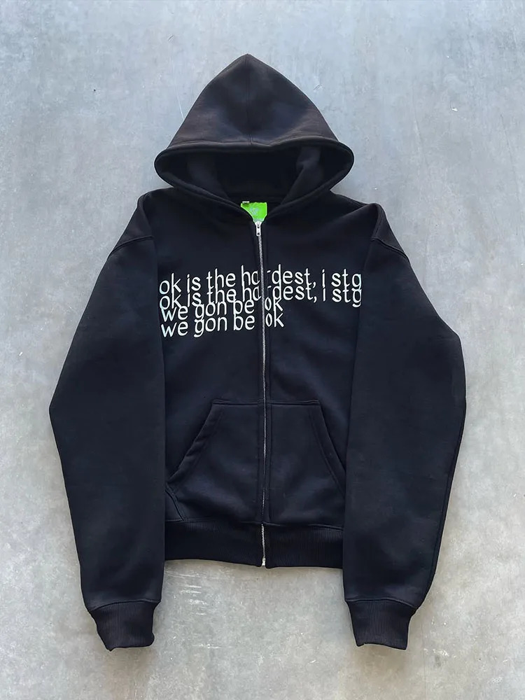 European and American hip-hop casual street sweater letter printed zipper hoodie Y2k shirt Gothic hoodie 250402