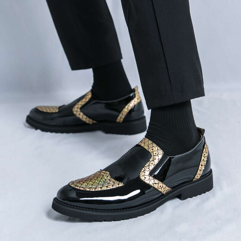 Large size new casual leather British style men's set shoes, nightclub hairstylist shoes