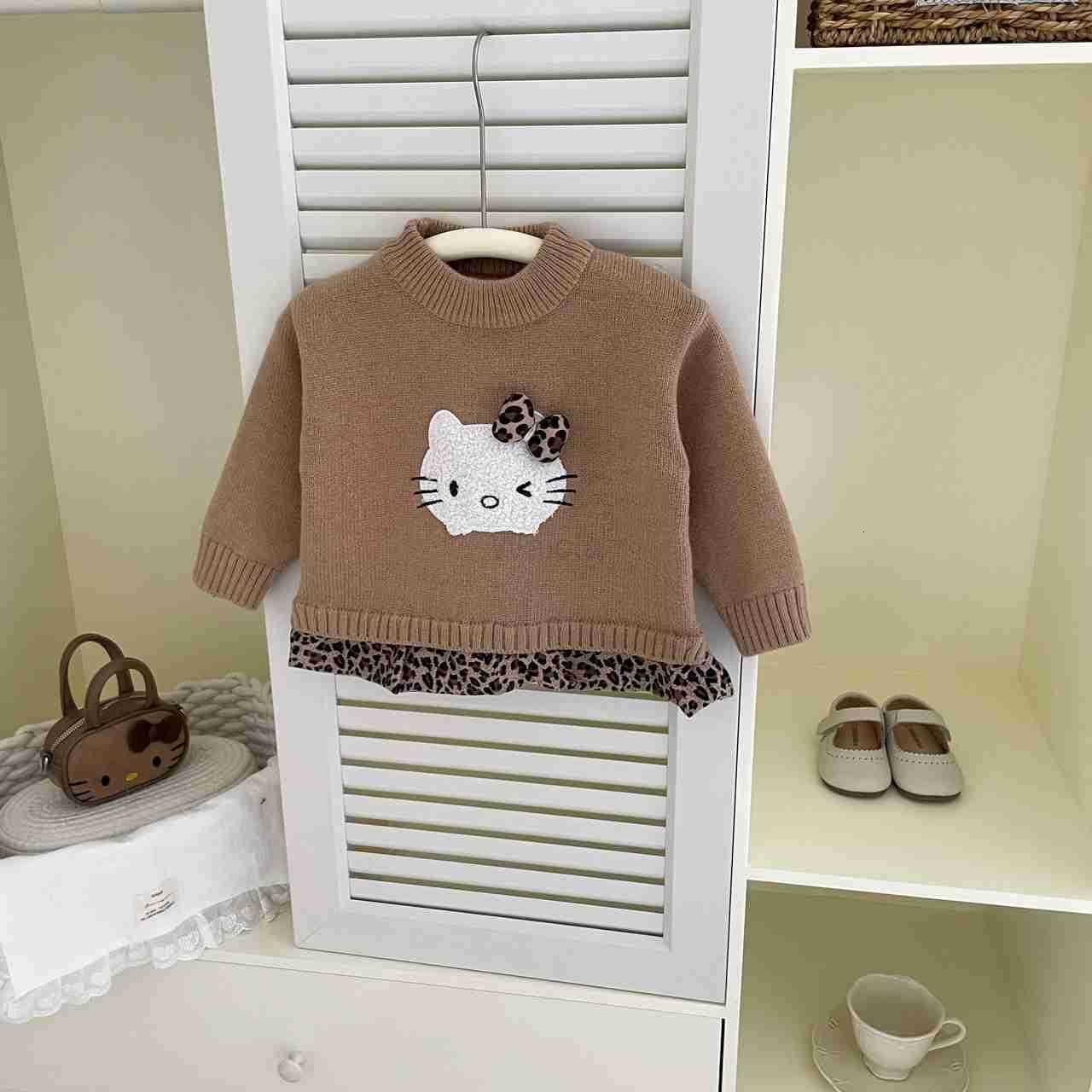 Sanrio MMTKIDS 2025 Autumn and Winter New Korean Style KT Cat Bowknot Girls Pullover Sweater N735 H251105