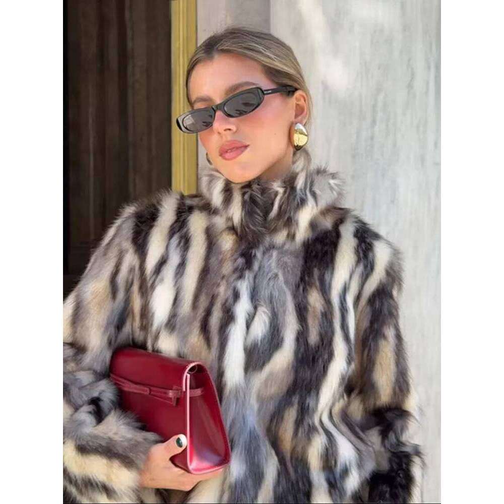 HH Women Winter New Fashion Multicolor Faux Fur Effect Casual Coat Woman Elegant Long Sleeves Button Warm Short Jacket Mujer