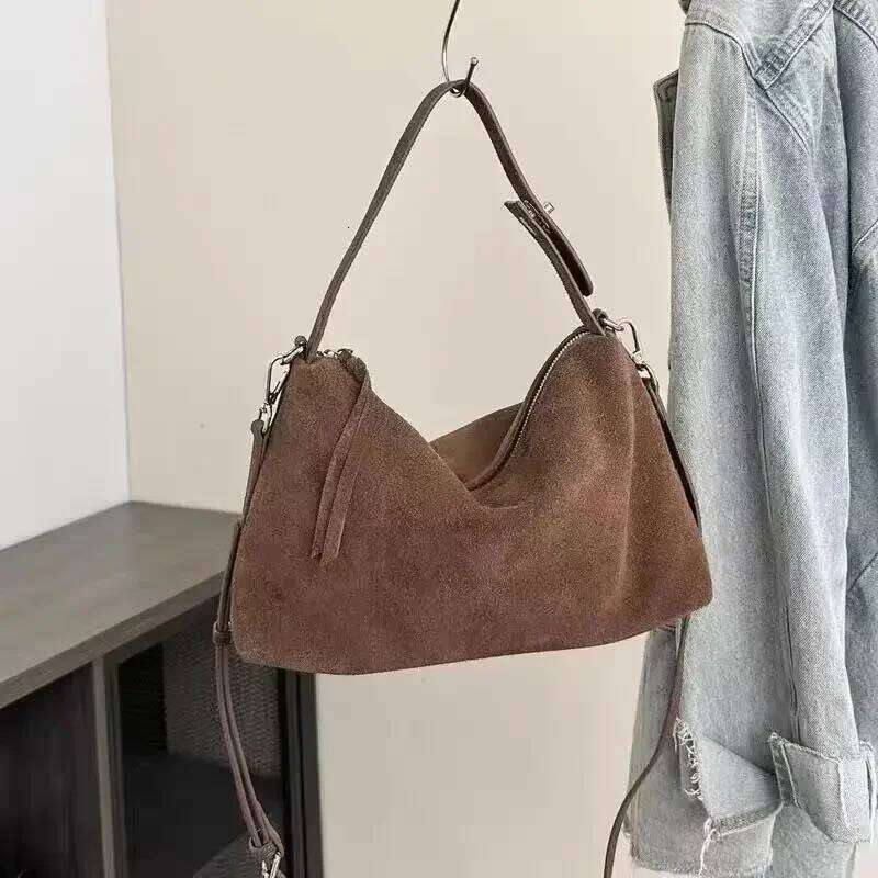 Designer Underarm Fashion Grey Brown Roomy Big Boston Tote Soft Matte Suede Cow Leather Women's Handbag Shoulder Bag 251105