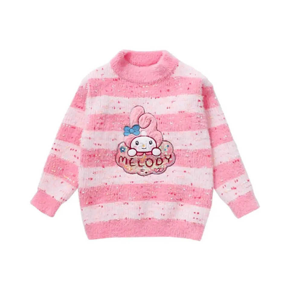 Sanrio Kuromi Sweater Autumn Winter New Baby Girl Cute Warm Velvet Thickened Knitted Base Shirt Pullover Childrens Clothing H251105