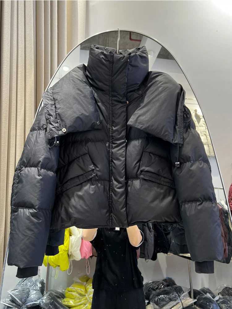 Winter Short Fluffy Big Lapel Warm Down Jacket Women White Duck Down Zipper Parker Outwears Female Solid Thicken Puff JacketsT251105