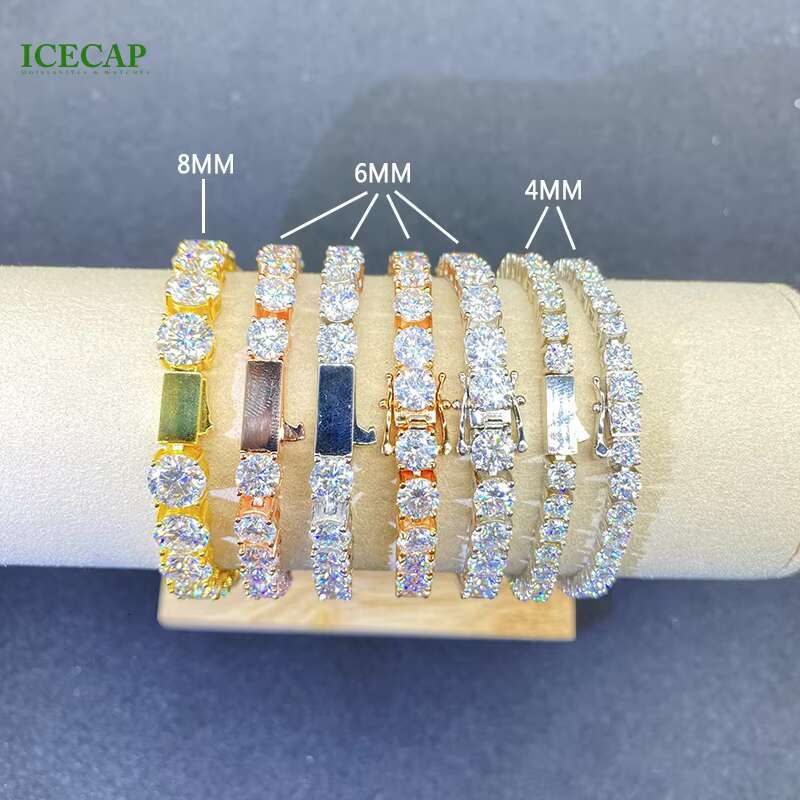 Hip Hop Jewelry Bracelets Silver Plated 925 Sterling Silver 4mm 6mm 8mm VVS Diamond Moissanite Tennis Chain Bracelets