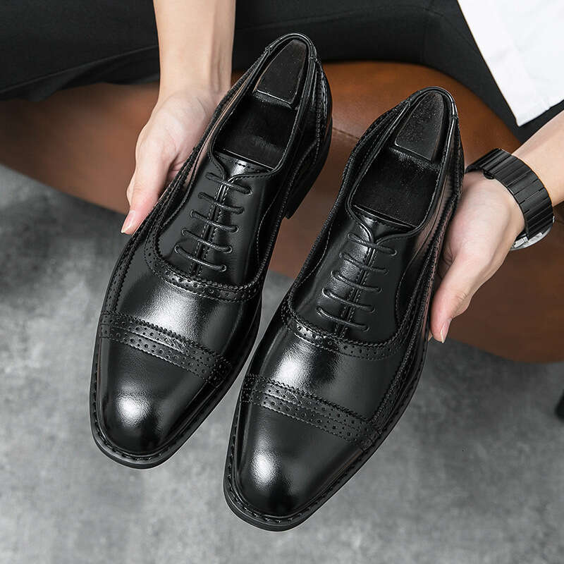 Large carved formal 38-46 new British Block men's three piece leather shoes