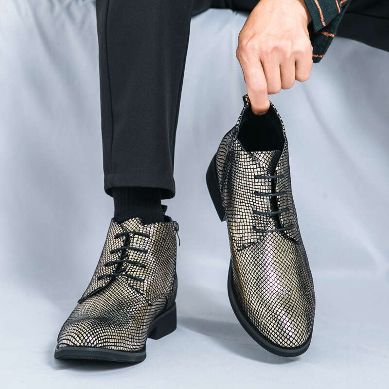 Large pointed men's 2024 autumn and winter new fashion high top leather trend business formal Martin boots men