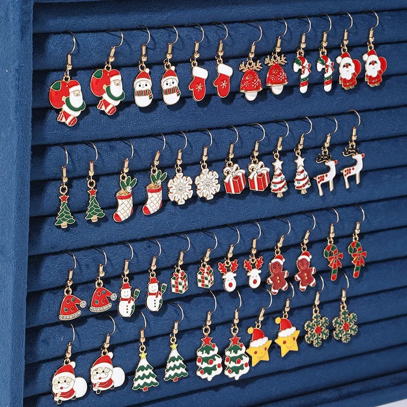 25Pairs5Pairs Christmas Series Earrings Cartoon Santa Claus Gingerbread Man Snowflake Alloy Set Women Gifts 251104