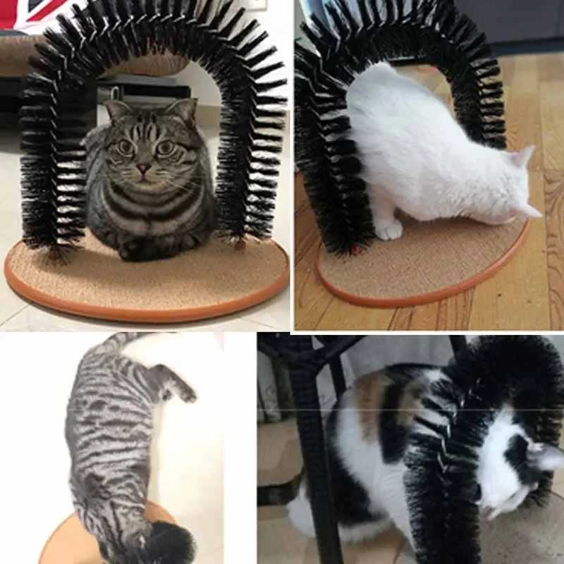 Cat Toy Arch Self Groome Pamper Feline with A Massage Grooming Rubbing Brush with Scratching Pad Toy for Cats Interactive Toys L251105