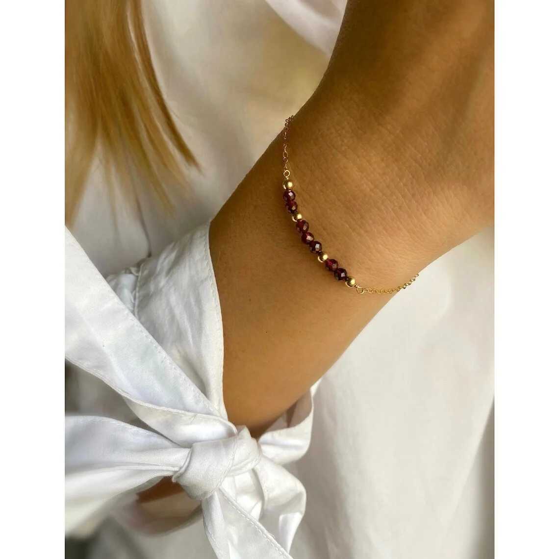 Vlen Stainless Steel Chain Bracelet Natural Stone /Garnet/Amethyst/Aquamarine/Opal Handmade Jewelry for Women HypoallergenicXJ251105