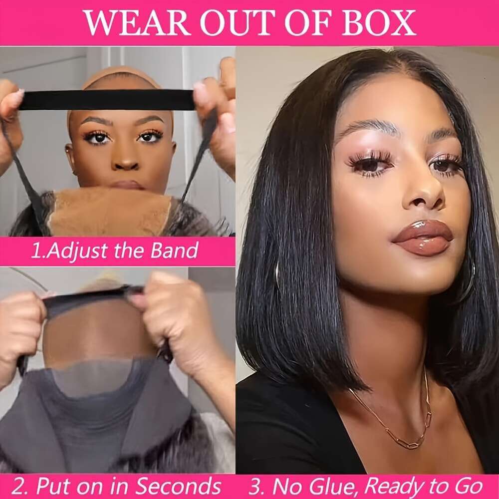 Bob For Women Density Straight Glueless Put On And Go Human Hair Wigs Preplucked Pre Cut Lace Air Wig