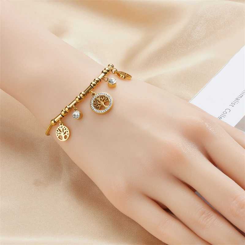 DIEYURO 316L Stainless Steel Round Tree White Zircon Charm For Women Girl New Fashion Non-fading Jewelry Gift Party C251105