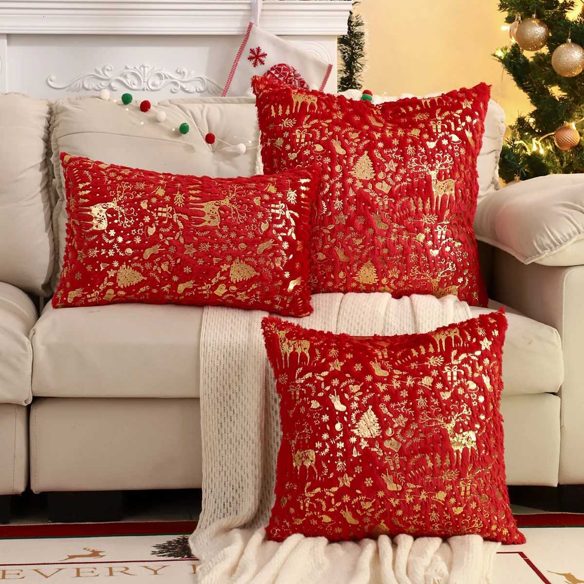 1 PC Christmas Tree Throw Pillow Cover Winter Plush Bronzing Christmas Decoration Living Room Y251105