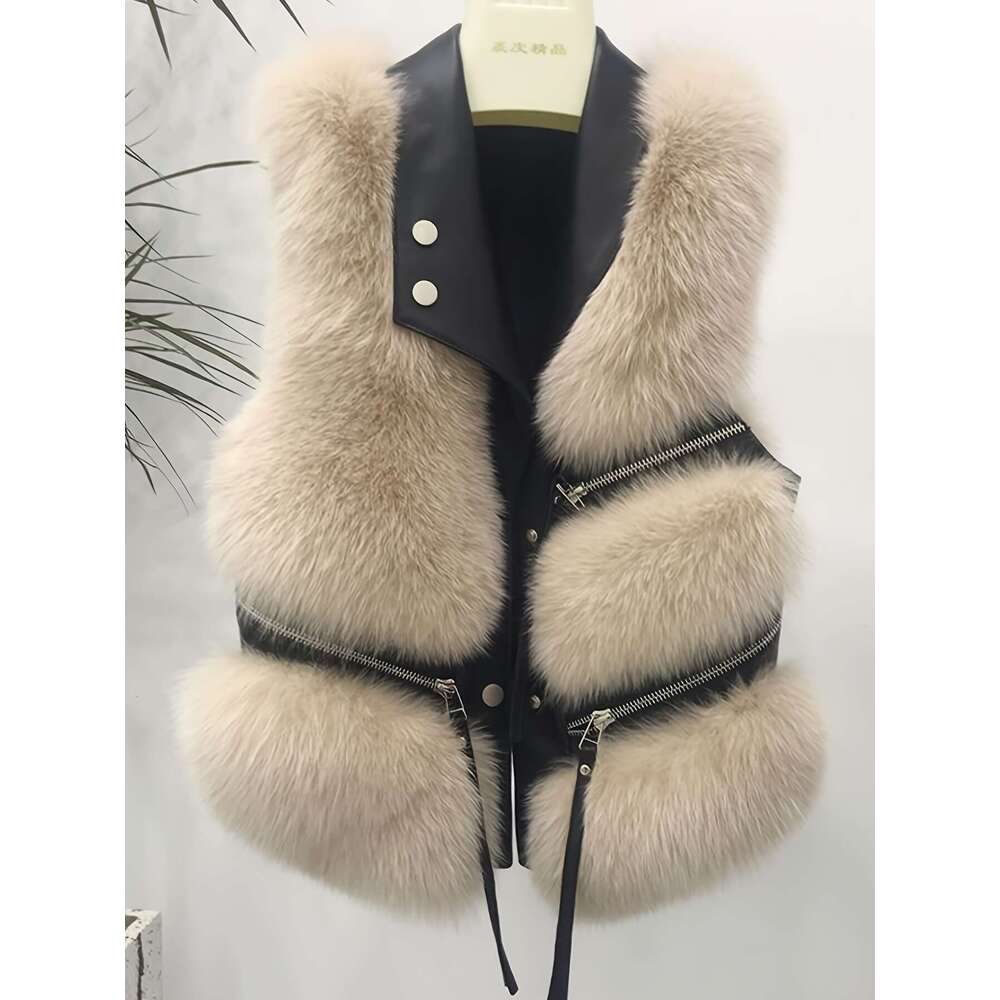 Autumn And Winter Artificial Fur Coat, Warm Patchwork Sports Jacket