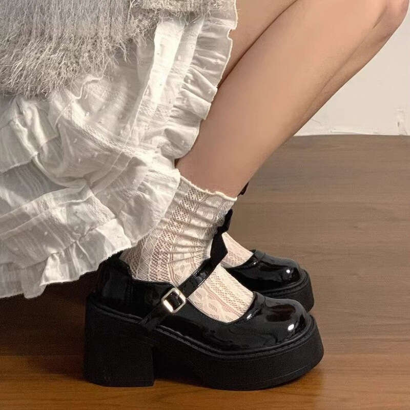 Sweet and Cool High Heel Small Leather Spring New Collection Thick soled Height Increasing French Mary Jane Poe Custom Shoes