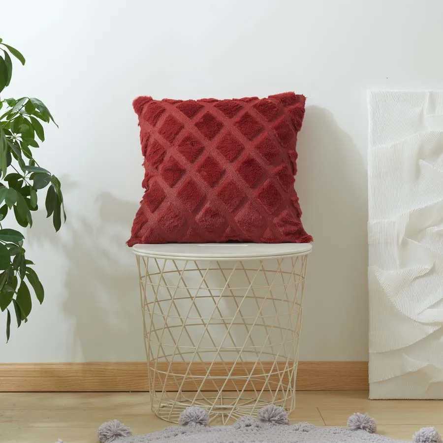 Solid Color Diamond Plush Burgundy Cushion Cover Soft Pillow Covers 45x45cm for Living Room Sofa Home Decorative Pillowcase Y251105