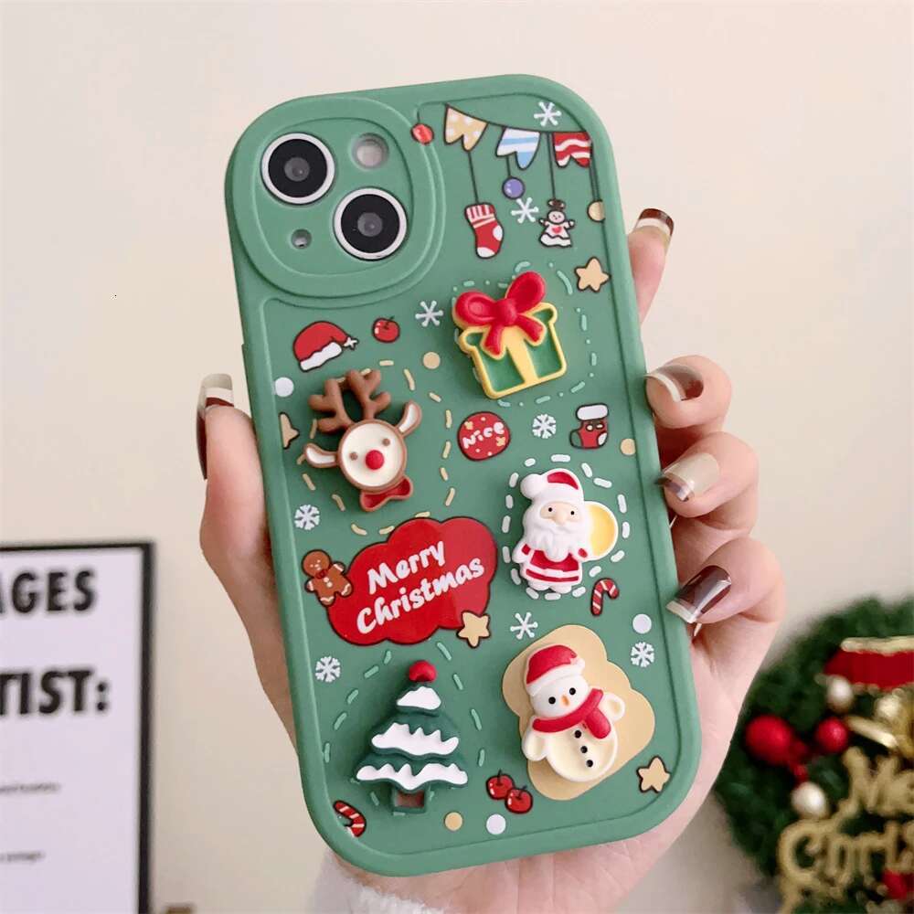 Cute Cartoon 3D Santa Claus Elk Snowman Christmas Tree Soft Case For iPhone 16 15 14 Pro Max 13 12 11 X XS XR 8 Plus Back Cover