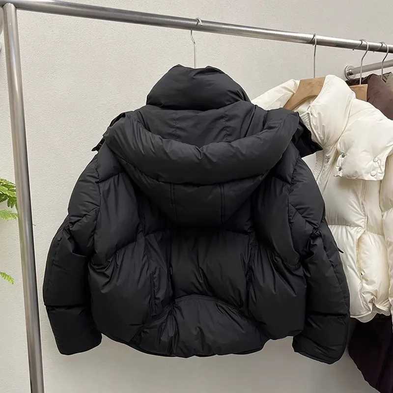 Down Jacket for Women Winter 90 White Duck Hooded Warm Down Coats Casual Loose Short Thick New Fashion Lightweight Puffy JacketT251105