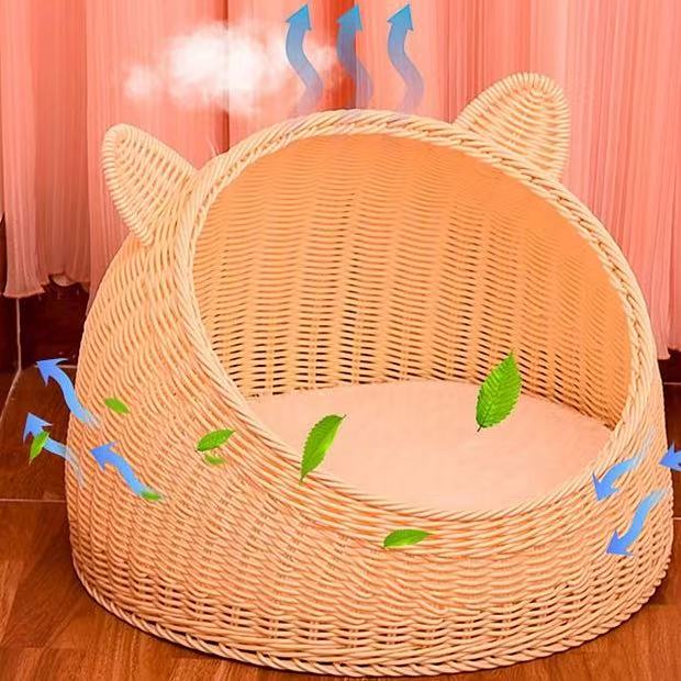 Rattan cat nest dog nest pet nest winter warm all semi-enclosed four seasons general purpose can be dismantled and washed cat sleeping nest villa