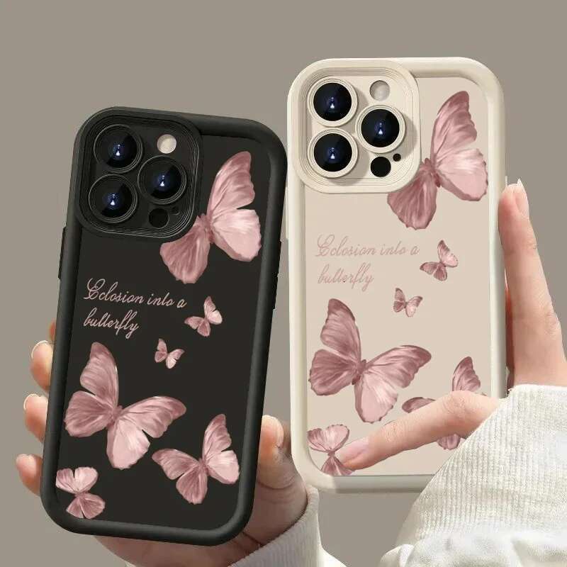 Retro Butterfly Silicone Phone Case For iPhone 14 15 13 12 11 Pro XS Max 7 8 Plus SE 2 X XR Shockproof Full Cover