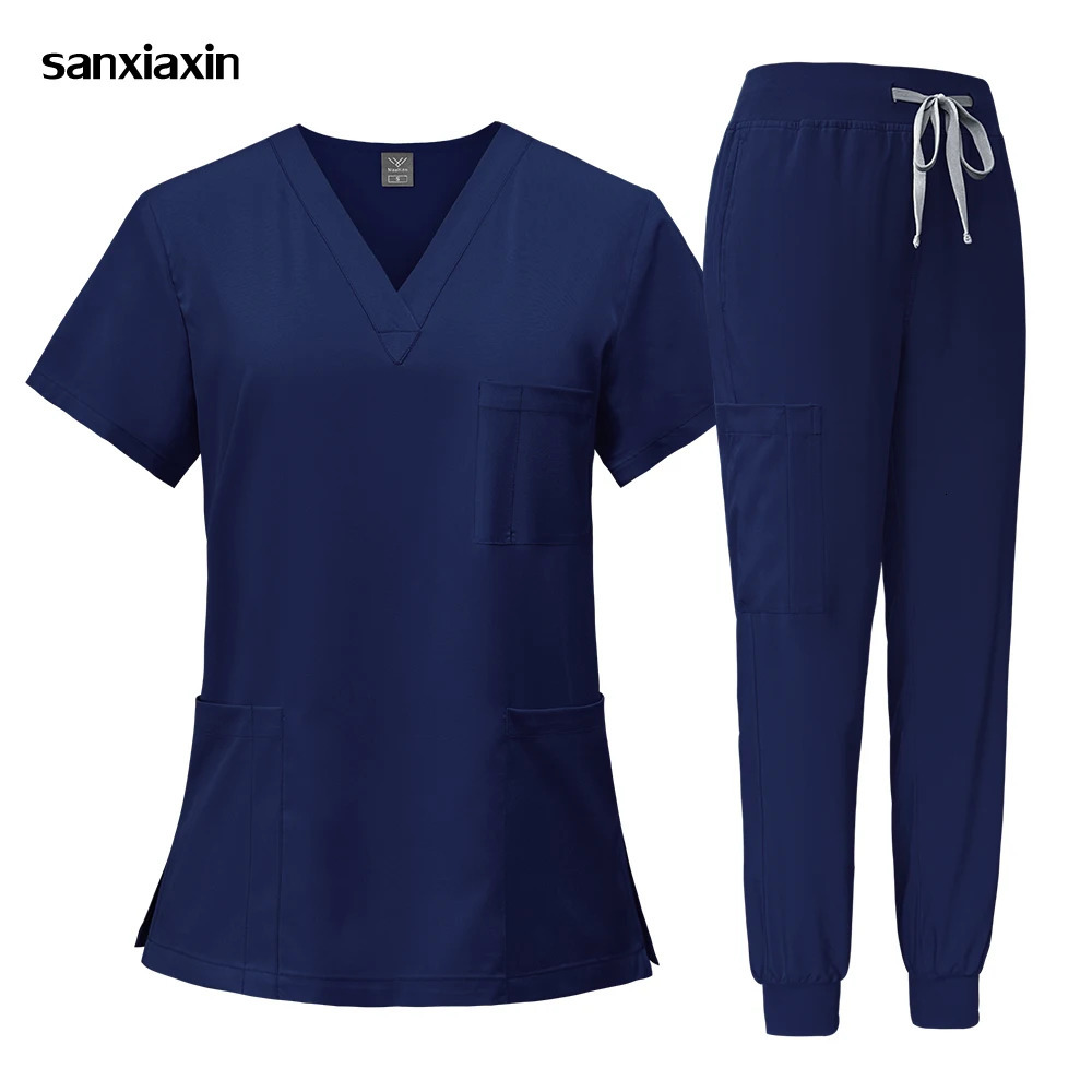 Unisex Navy Blue Suit Pet Shop Doctor Surgery Workwear Scrubs Set Nurse Uniform Short Sleeve TopsPants Nursing Uniforms 251104