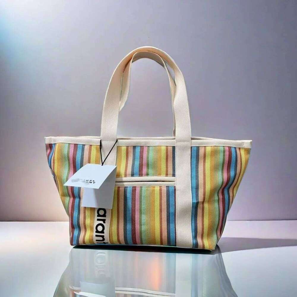 New Color Striped Woven Storage Large Capacity Leisure Shopping Bag, Beach Travel Single Shoulder Tote Bag 251102
