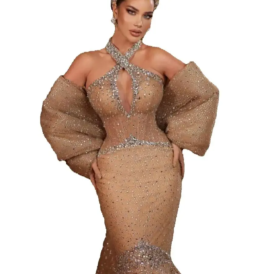 Modern Mermaid Prom Gown Crystal Evening Dress Beads Party Prom Dresses Sexy Bridal Gowns vestido de novia Size Customized Robes De Mariee L252956