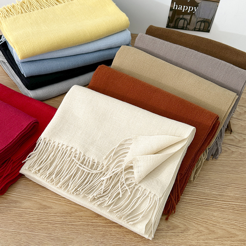 K307 Scarf autumn and winter atmosphere pure color imitation cashmere ladies temperament literary niche soft waxy warm tassel scarf shawl