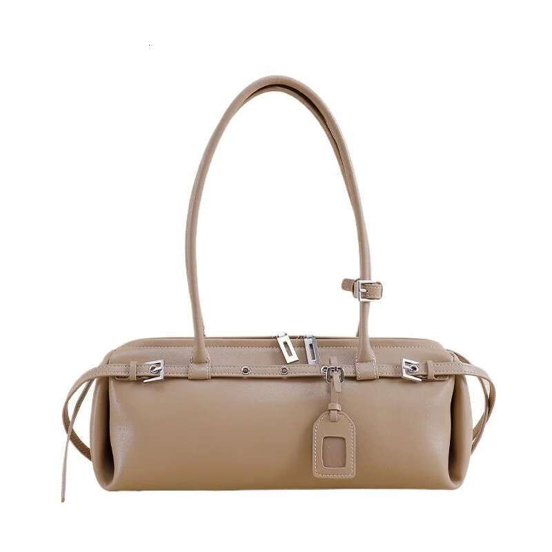 Strict Select High Quality Cow Leather Horizontal Bowg Tote Niche All-Purpose Leisure Kakhi Color Women Long Handle Handbag