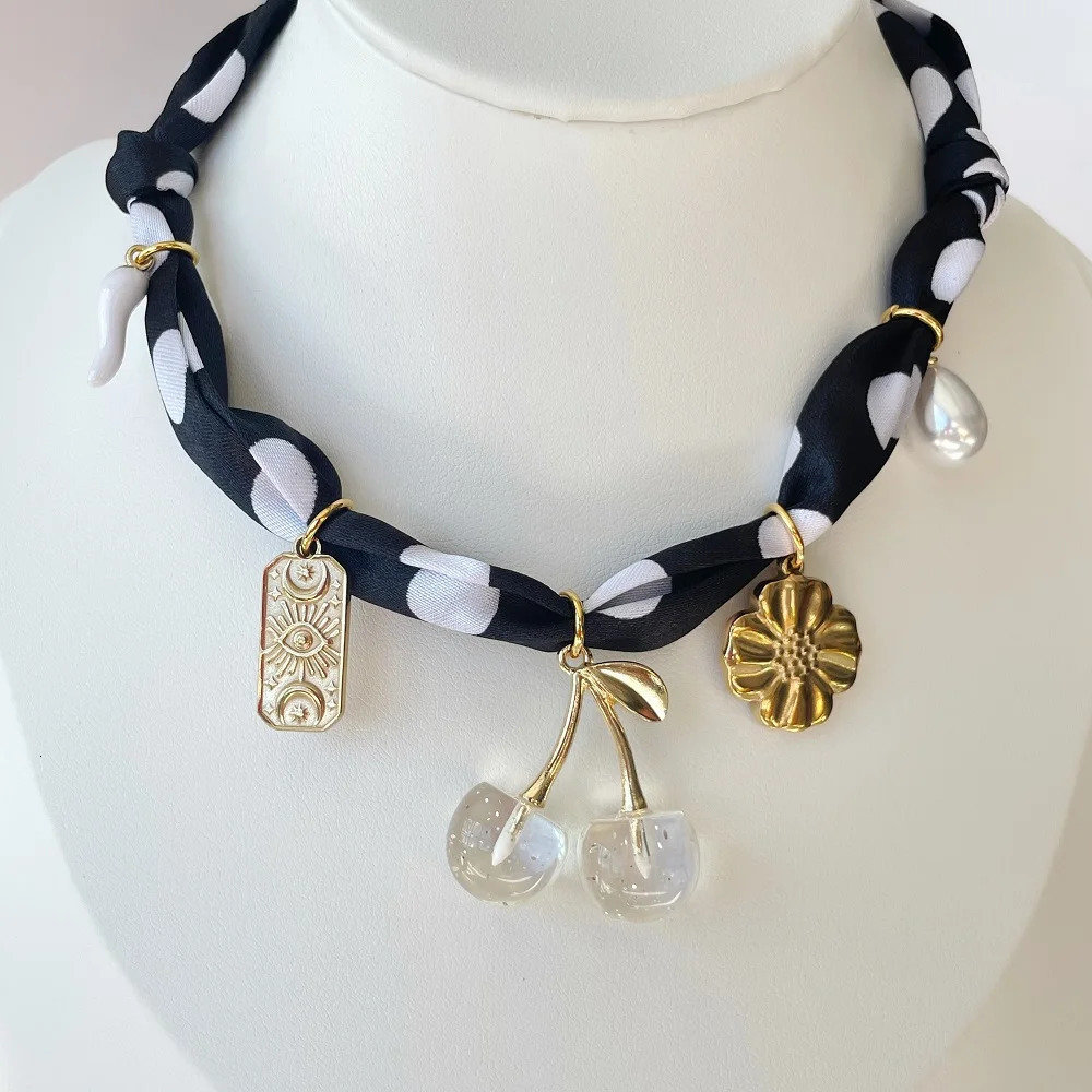 Soft Bandana Necklace with Gold Plated Heart Flower Sun Pendant for Women Girls Stackable Jewelry 251031