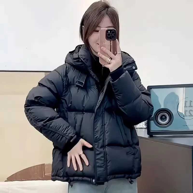 Schinteon Women White Duck Down Jacket with Hood Autumn Winter Warm Outwear Korean Style Over Size Loose Solid Color Coat 2025T251105