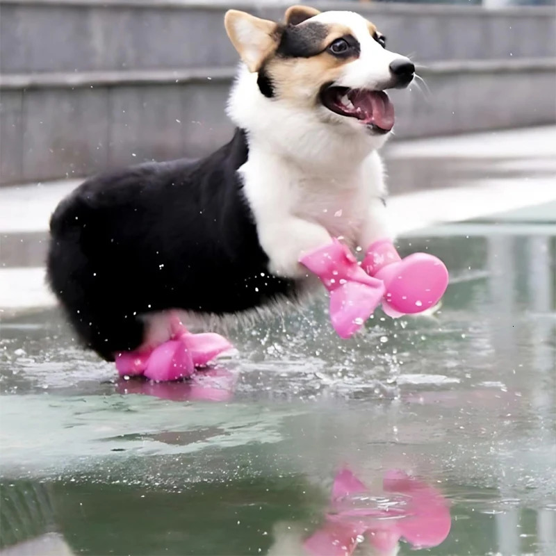 4Pcs Pet Dog Shoes Candy Color Waterproof Booties Rubber Small Medium Large Dogs Cats Outdoor Shoe Ankle Boots Pet Accessories 250402