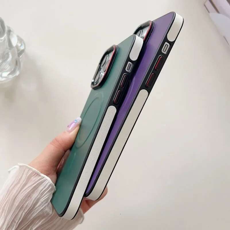 Business Double Color Leather Magsafe Case 12 13 16 15 Pro Max Magnetic Matte Soft Shockproof Cover for iPhone 15Pro