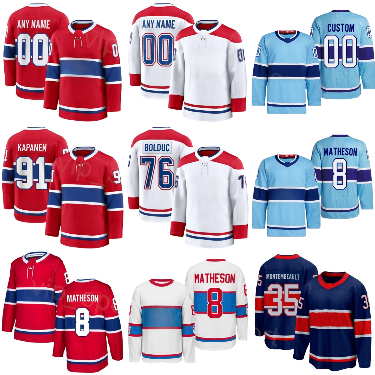 Custom Hockey 53 Noah Dobson Jersey Womans Child Men 76 Zack Bolduc 35 Sam Montembeault 45 Alexandre Carrier 91 Oliver Kapanen 8 Mike Matheson 2026 Name Number 100th