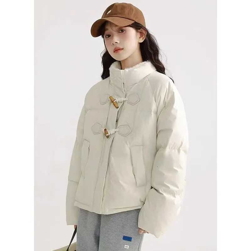 Horn Buckle Down Jacket Womens Autumn And Winter 2025 New Fashion Short Loose Cotton-padded Jacket Korean Short Padded Coat TopT251105