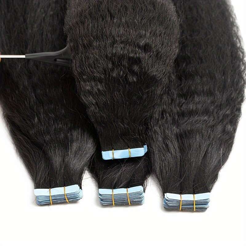 2Bags 40Pc Natural Black Kinky Straight Human Tape In Hair Extensions