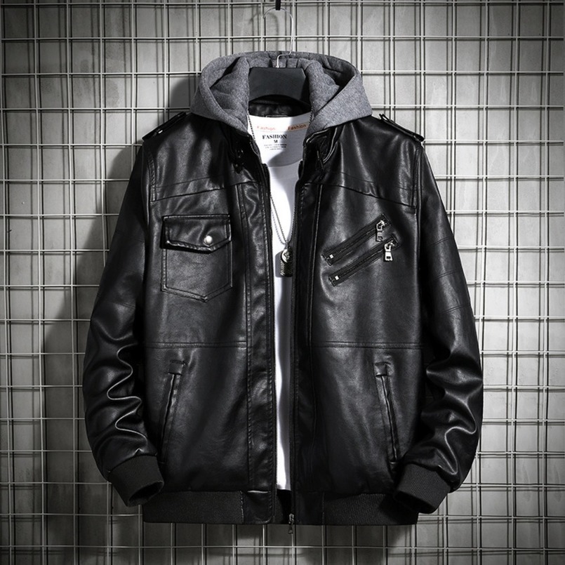 Hooded Leather Jacket Mens Winter PU Coat Teenage Jackets Motorcycle Harajuku 251023
