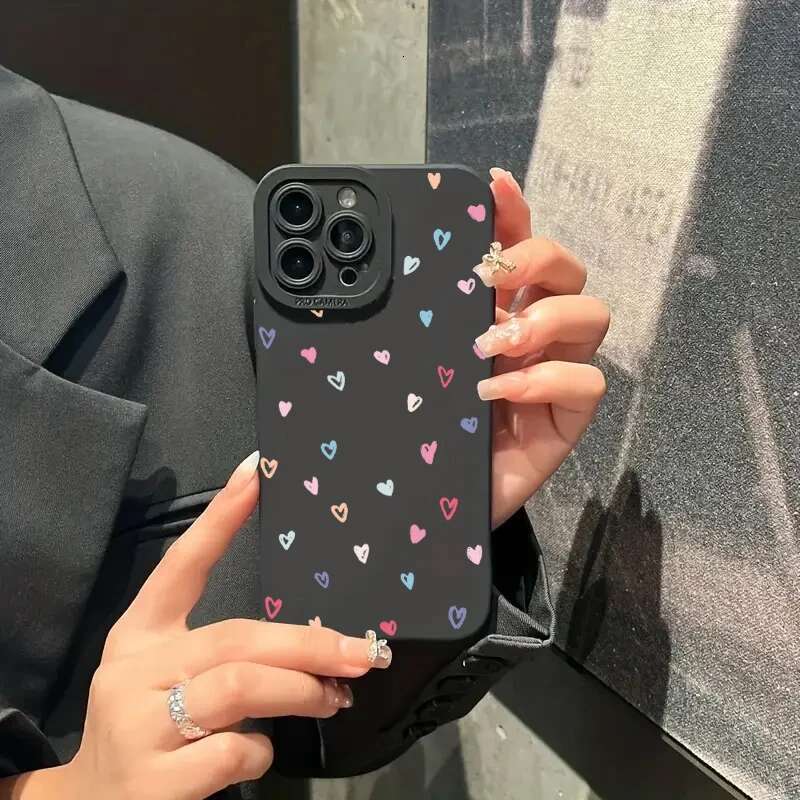 Colorful Small Love Heart Silicone Soft Phone Case For iPhone 15 16 Pro Max 11 12 13 14 XS XR X SE 7 8 Plus 16E Shockproof Cover