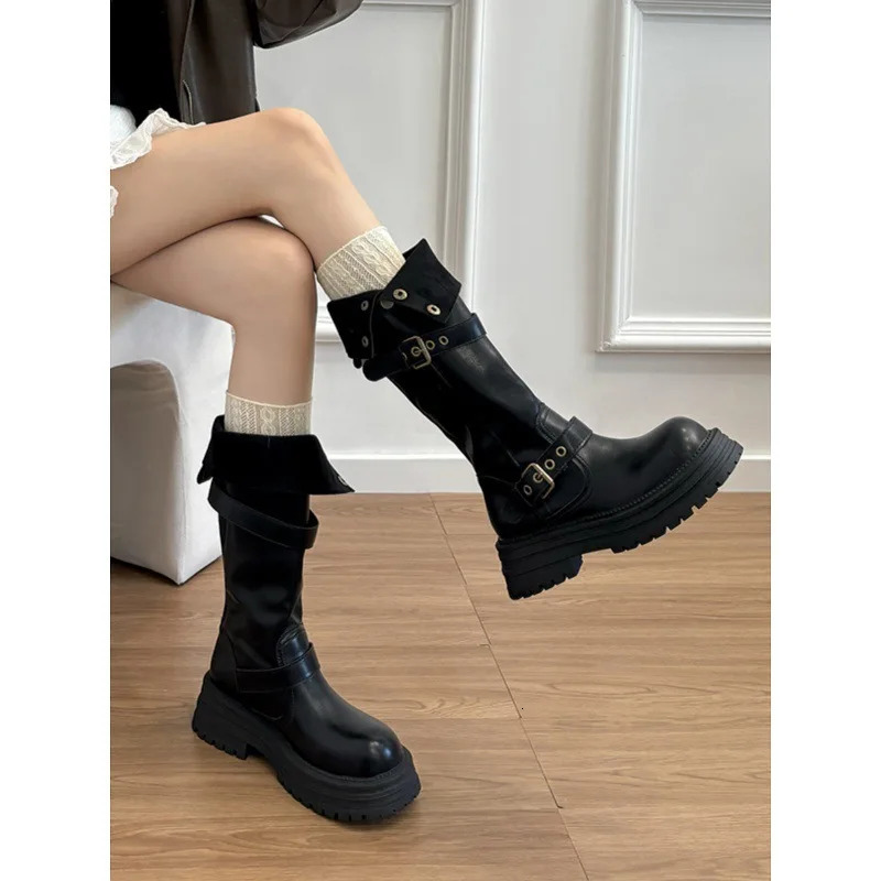 Cowhide version boots 2025 genuine leather Maillard long boots for women autumn and winter retro high top knight boots 251031