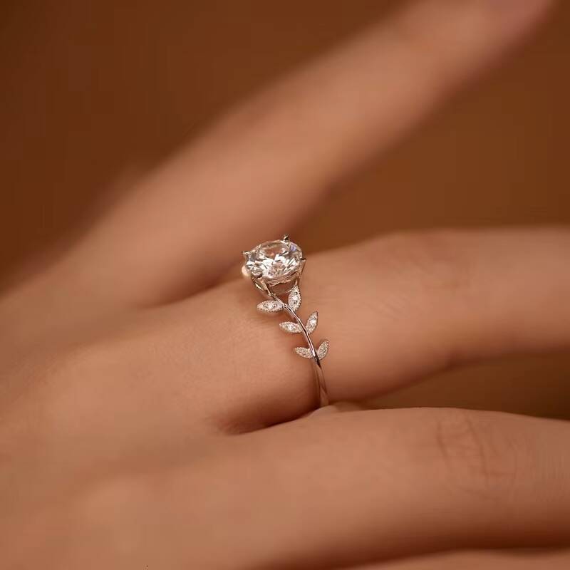 Luxury Women Jewelry Leaf Branch Design S925 Round Cut Moissanite Engagement Ring Nature Inspired Dainty Rings