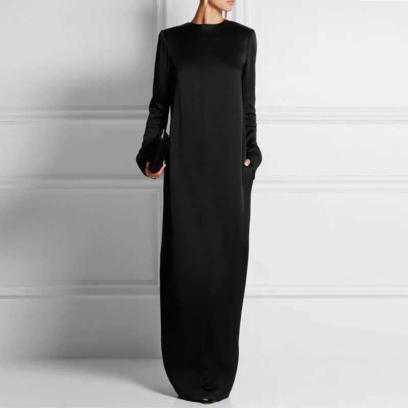 Modigirl Casual Maxi Dresses for Women 2025 Autumn Round-neck Long Sleeves with Pocket Simple Office Long Dresses Outfits Women J251105