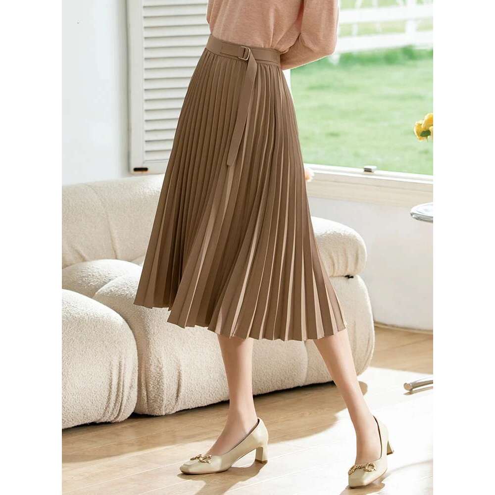 Pleated Skirt For Women Office Lady Slim High Waist A-E Skirts Fashion Elegant Female Bottoms