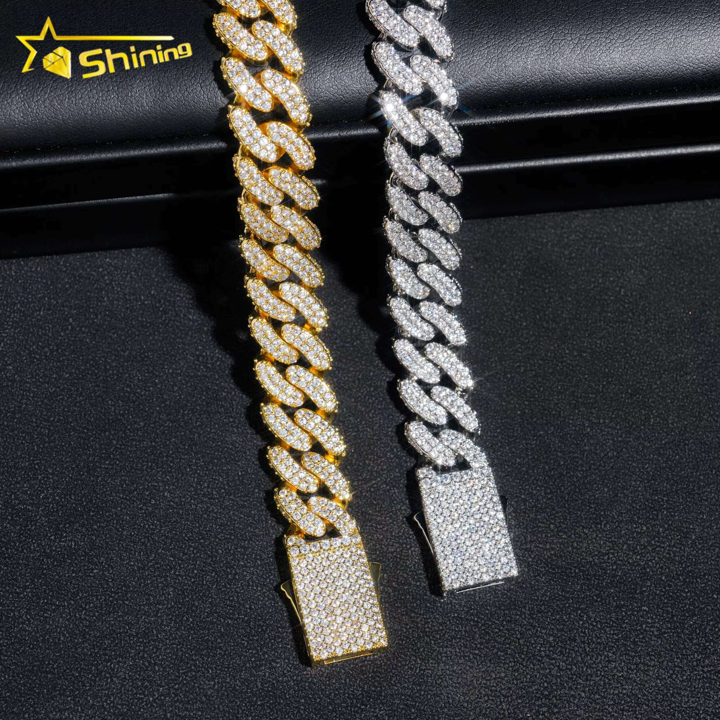 Wholesale Price Men Fashion Cuban Chain Hip Hop 13MM 2Rows Iced Out Brass Zircon Diamond Cuban Link Chain