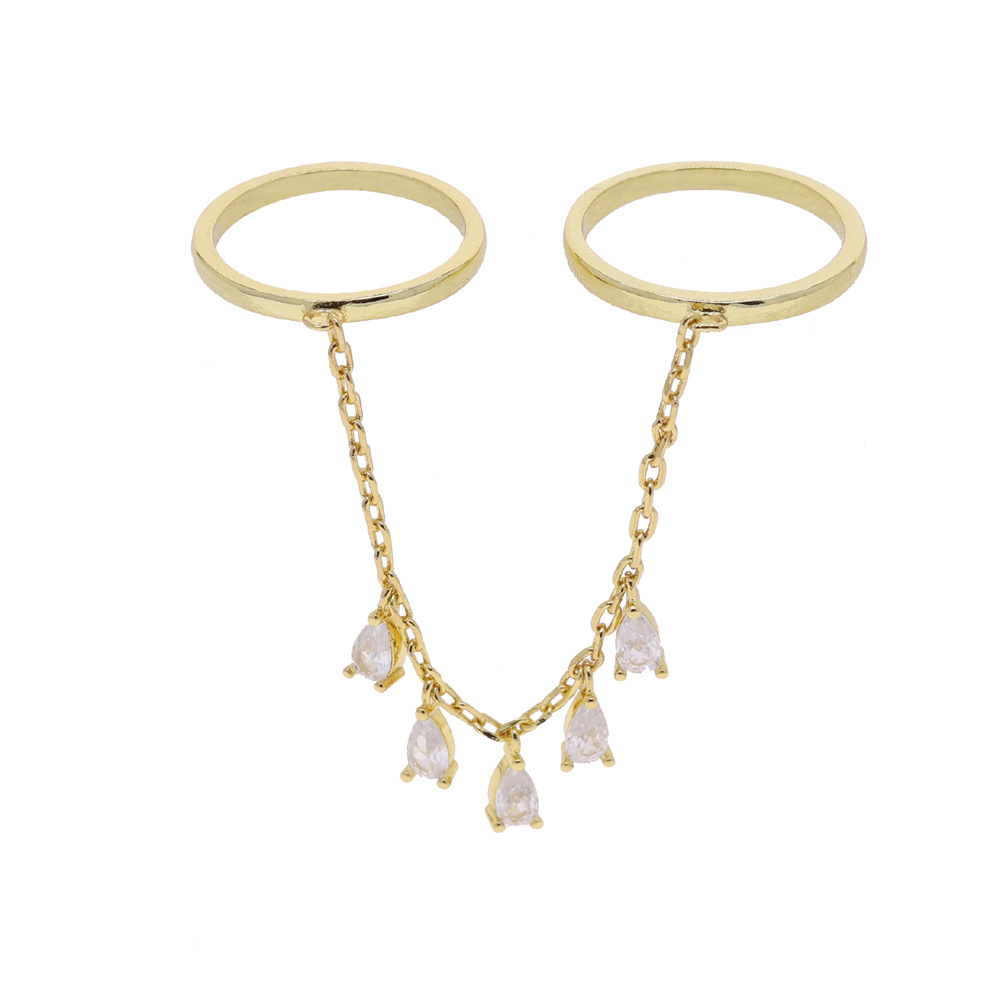 2025 New Fashion Gold Plating Water Drops Tassel Chain Ring Bling 5A CZ For Women Girl Double Layer Personalized Jewelry