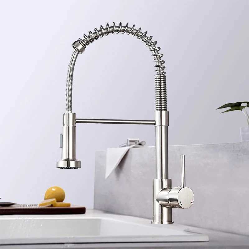 Spring Bed Nickel Kitchen Faucet Deck Mounted Mixer Tap 360 Degree Rotation Stream Sprayer Nozzle Kitchen Sink Hot Cold Taps Y251104