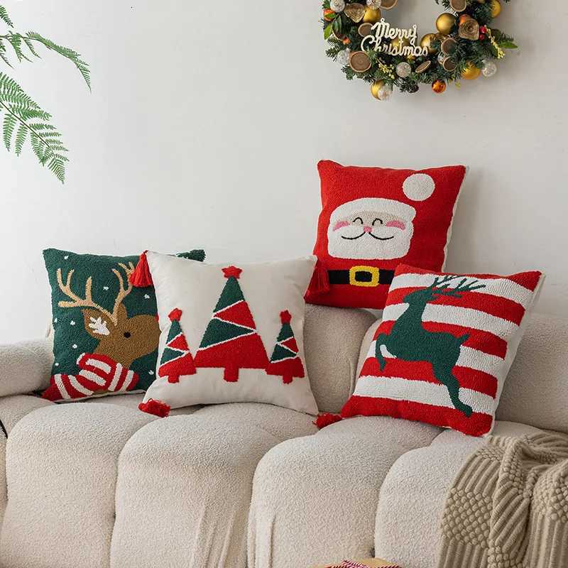 Christmas Embroidery Throw Pillowcase Cojines Canvas Headboard Pillowcases Holiday Decoration Home Sofa Cushion Covers 45x45cm Y251105