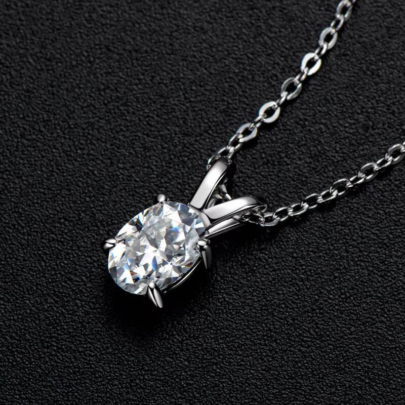 925 Sterling Silver D Color Moissanite 1ct Oval Cut Pendant Necklace Solitiare Pendant with Chain for Women