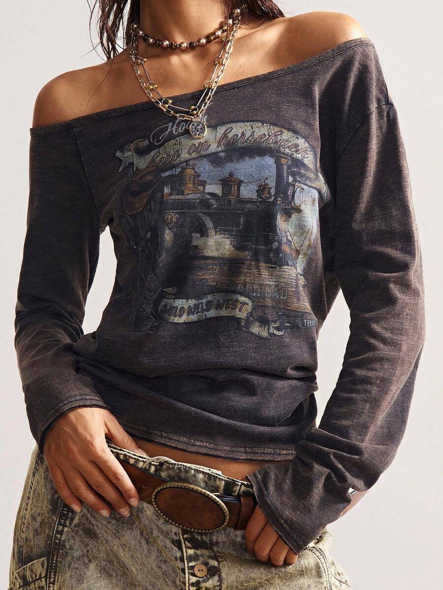 winter jacket women Bohemela Women's Casual Solid Color Knit One-Shoulder Sleeve T-Shirt Off Long Sleeve,Off The Shoulder Top,Fall Tops