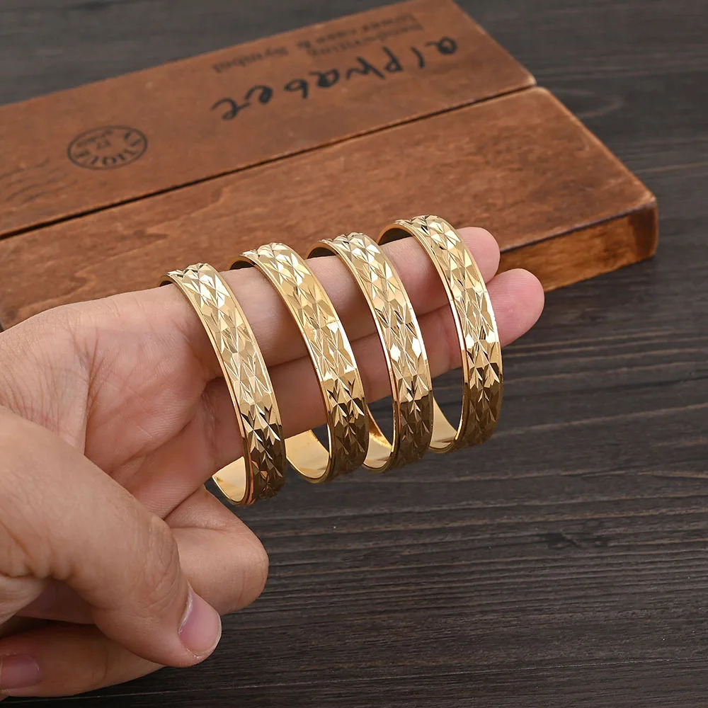 4PCS 24K Gold Plated 45MM Cute Kid Size Bangle High Quality Dubai Ethiopian Bracelet Africa Party Gifts 251031