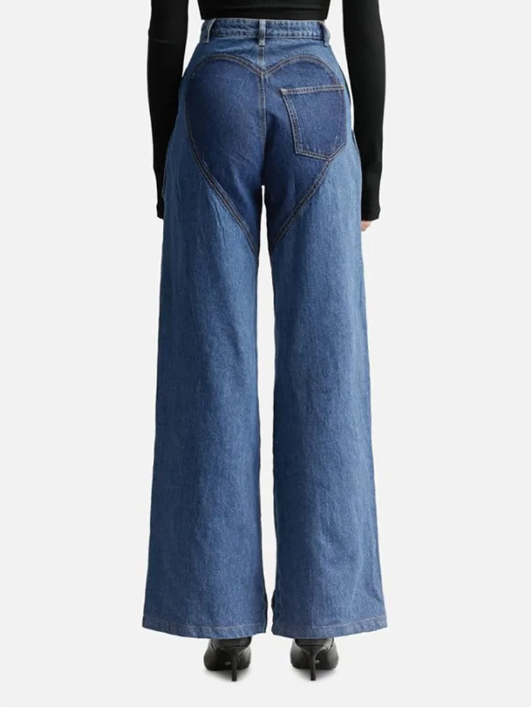 Womens Twist Love Jeans Pants Holes denim pants with metallic flowers suitable for women loose legs Trouser summer high street jeans 250403